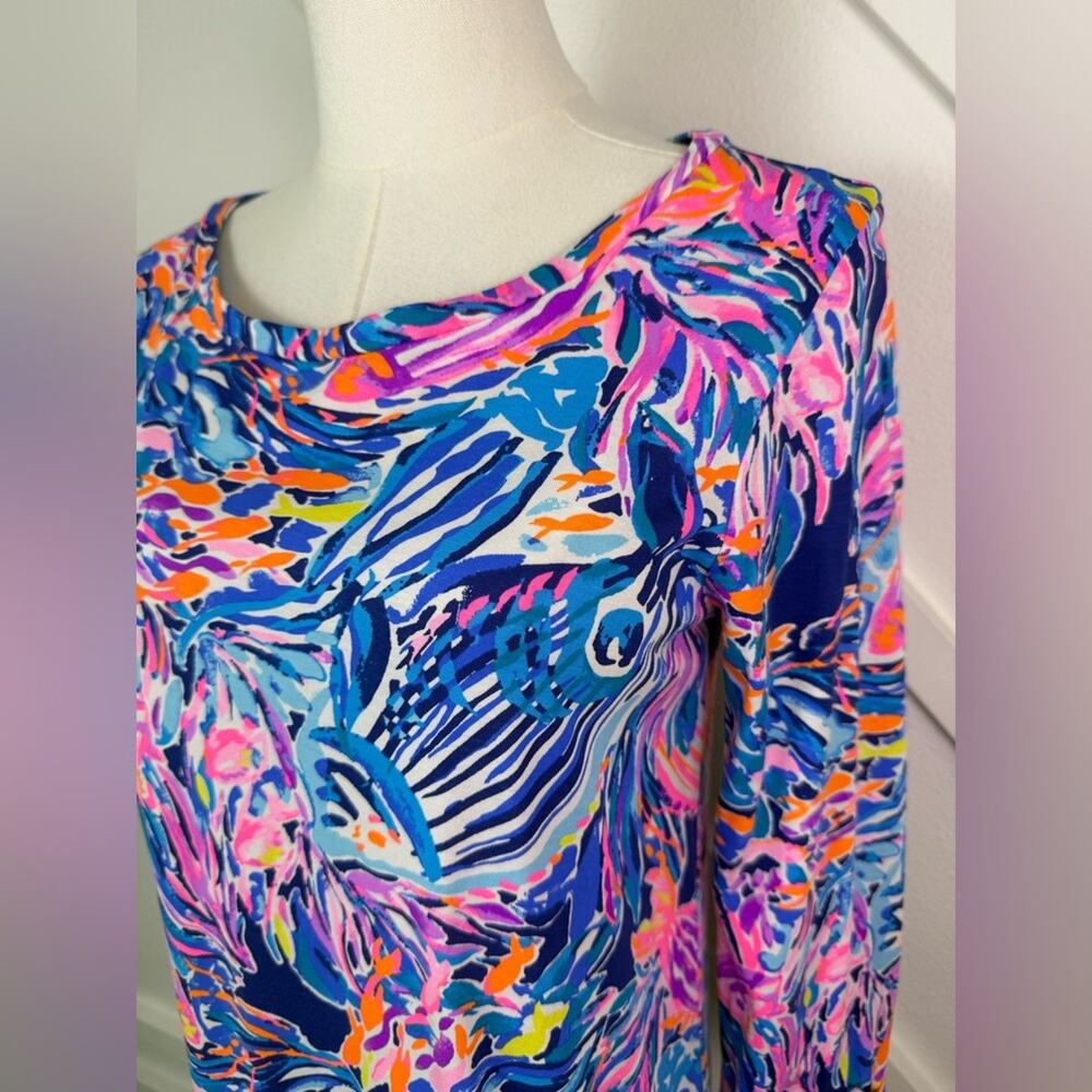 Lilly Pulitzer Linden 3/4 Sleeve Dress Pima Cotton In The Sea Fish Print Small - Picture 2 of 10